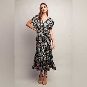 Pinkblush satin floral midi dress nwot